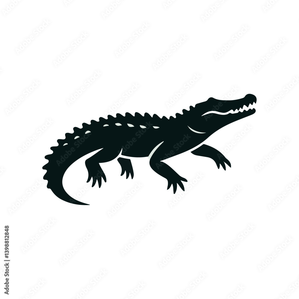 Crocodile on white background close-up, isolated reptile with brown and green details Crocodile on white background close-up, isolated reptile with brown and green details