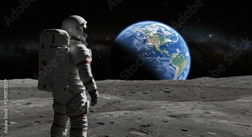 Astronaut gazing at Earth from the Moon's surface  