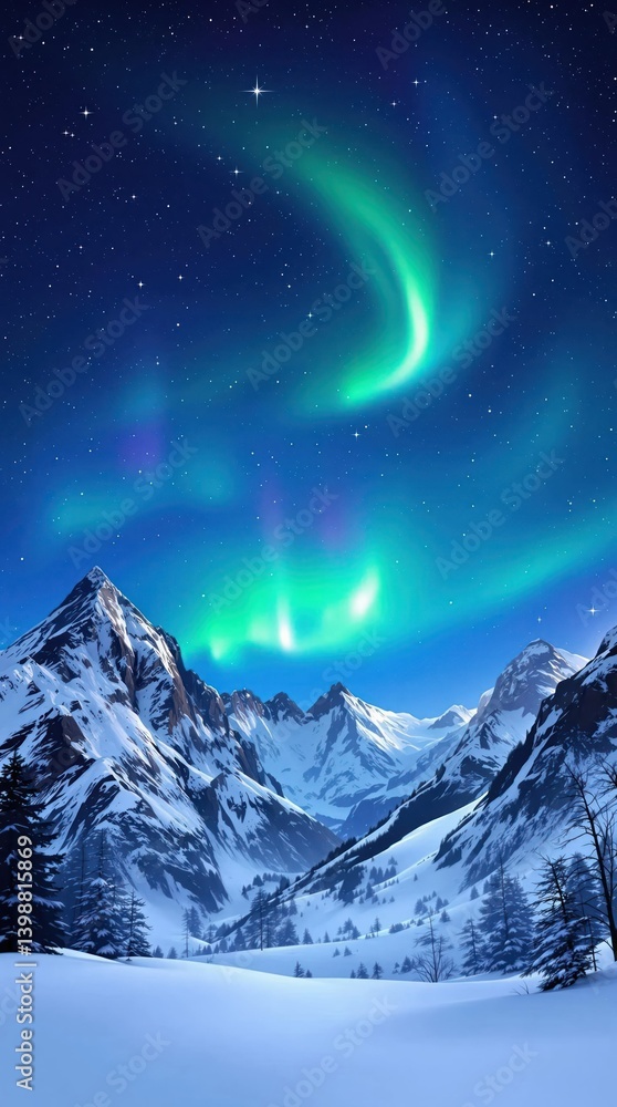A mountain range with a blue sky and aurora borealis A mountain range with a blue sky and aurora borealis