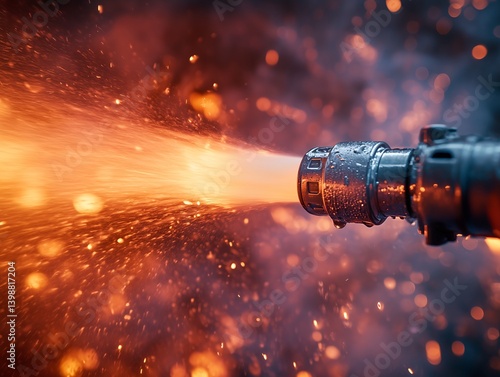 Water Bursts Forcefully From a Firehose Nozzle in a Dramatic Display