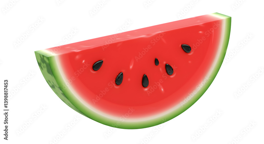 A single slice of watermelon with black seeds and a green rind on a black isolated background A single slice of watermelon with black seeds and a green rind on a black isolated background