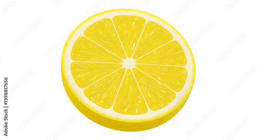 A single lemon slice with a yellow rind and pulp isolated on a black background in a close up shot
