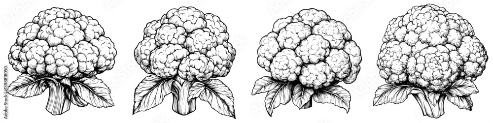 Fototapeta premium Artistic representation of cauliflower showcasing different angles and details for educational or illustrative purposes