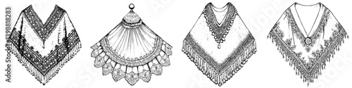 Detailed illustrations of traditional garments showcasing intricate designs and patterns for cultural celebration