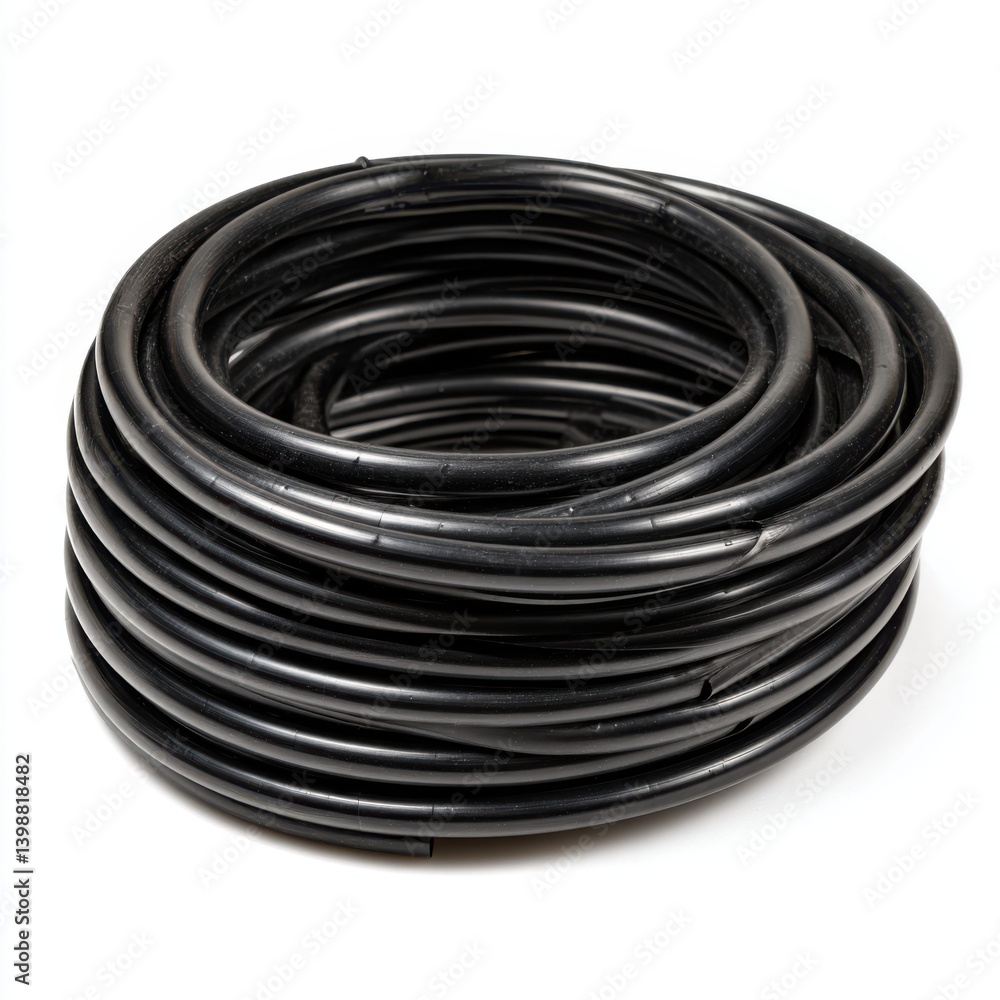 Close up view of a coiled length of flexible tubing isolated on white background Close up view of a coiled length of flexible tubing isolated on white background