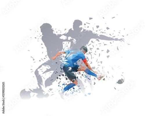 Soccer collage, group of football players, double exposure of football vector illustrations