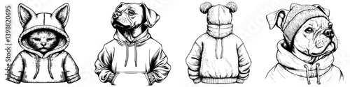 Stylish animal hooded sweatshirts featuring a cat and dog with unique designs