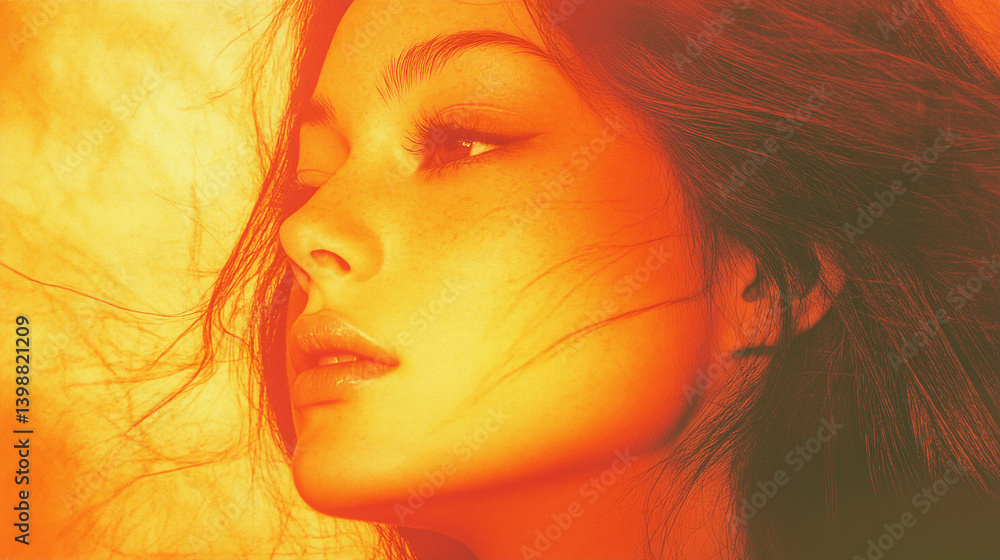 Artistic Portrait of Woman in Warm Orange Light with Hair Flowing Artistic Portrait of Woman in Warm Orange Light with Hair Flowing