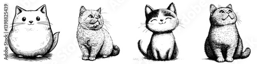 Cute cartoon cats in various poses showcasing different expressions and features suitable for children&#39;s illustrations and art projects