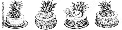 Deliciously themed pineapple desserts displayed on elegant plates in a bakery setting