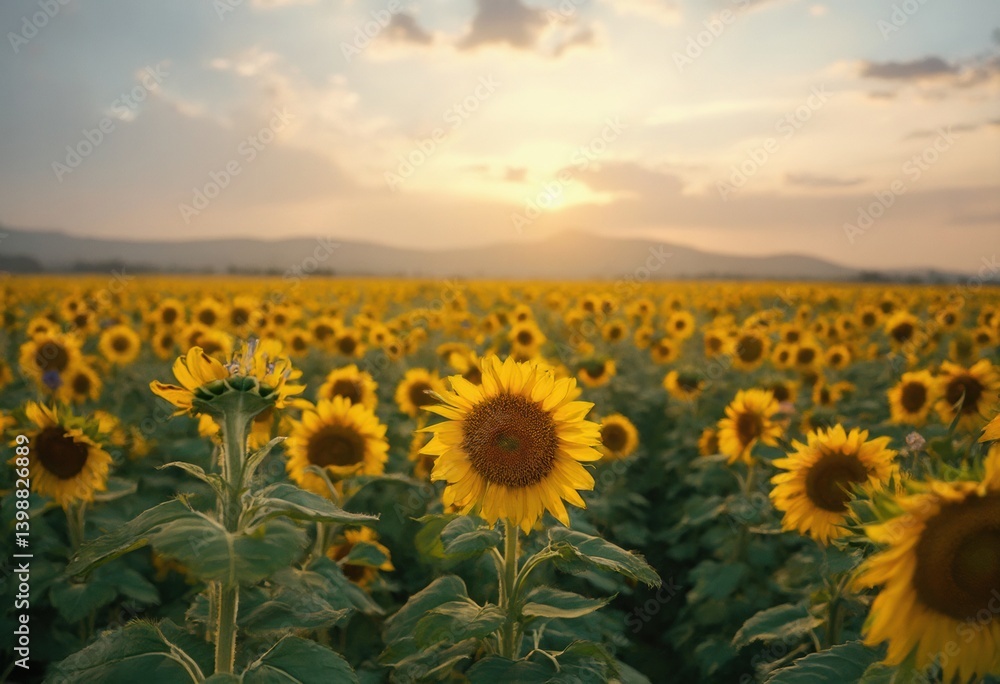 Obraz premium A field of sunflowers at sunset