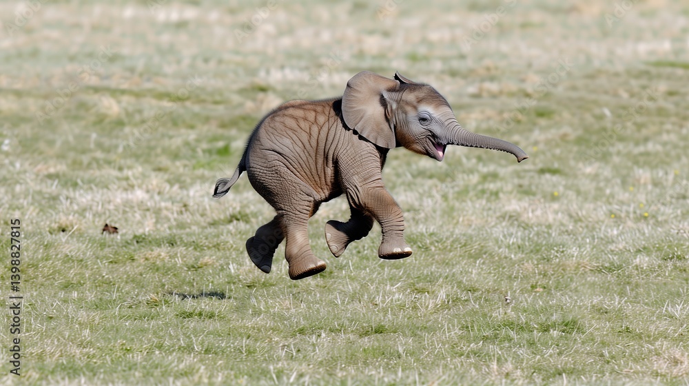 Fototapeta premium A terrestrial animal with a trunk is jogging in a grassy prairie