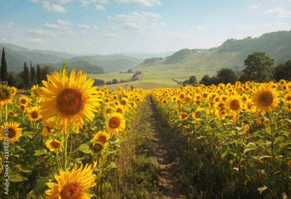 Fototapeta premium Sunflower Field in a Rural Area