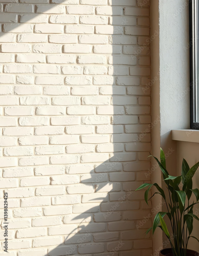 Subtle texture of off-white, large-format brick wall , background, interior, construction