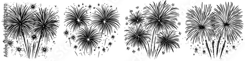 Colorful fireworks burst over a city skyline during a festive celebration on New Year?s Eve