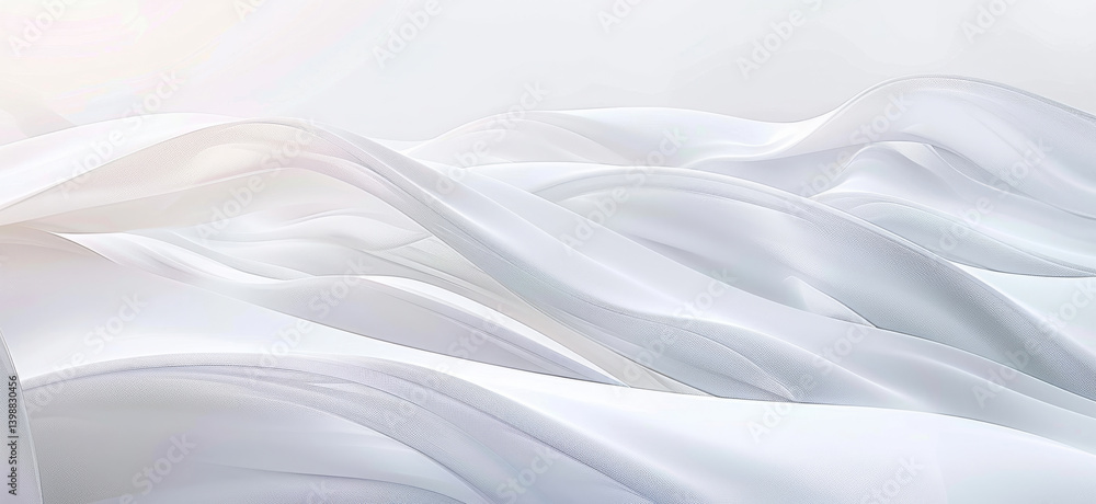 Abstract, background and wave with white for art with pattern with flow cloth for satin fabric. Creative, design and banner for wallpaper with silk texture with material folds, artistic and elegance Abstract, background and wave with white for art with pattern with flow cloth for satin fabric. Creative, design and banner for wallpaper with silk texture with material folds, artistic and elegance
