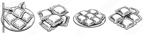 Delicious assortment of ravioli displayed on plates at a gourmet dining setting with elegant presentation