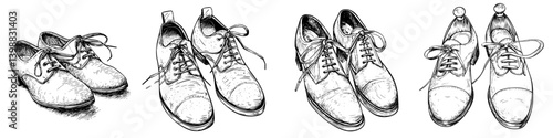 Variety of classic dress shoes illustrated in detailed sketches showcasing different styles and designs