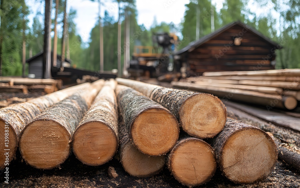 Stacked Pine Logs at Timber Mill Rural Setting Stacked Pine Logs at Timber Mill Rural Setting