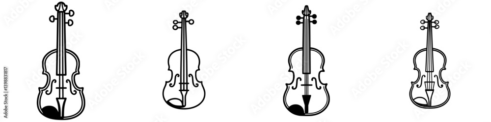 Fototapeta premium Various styles of violin illustrations showcasing different designs and details in a cohesive layout