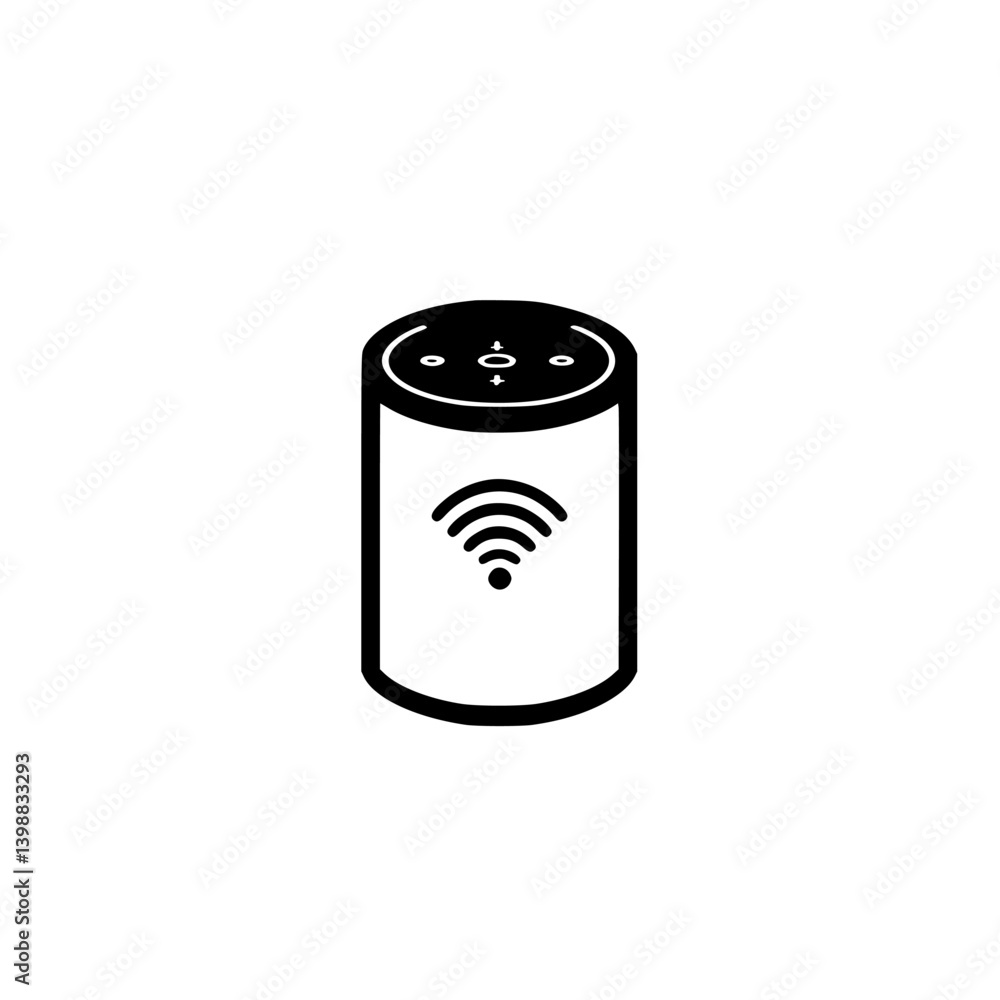 Smart speaker with Wi-Fi connectivity sits on a flat surface in a modern living room during the afternoon Smart speaker with Wi-Fi connectivity sits on a flat surface in a modern living room during the afternoon