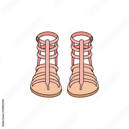 Pink Gladiator Sandals Illustration on Clean White Background  