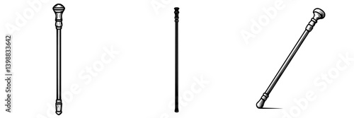 Unique designs of walking sticks displayed in a minimalist layout with varying styles and finishes