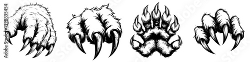 Claw designs displaying various animal textures and shapes created for artistic representation and illustration purposes