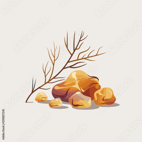Frankincense Resin Clipart with Minimalist Branch Accent