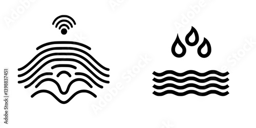 Modern minimalist illustrations of ocean waves and water droplets representing nature and technology integration