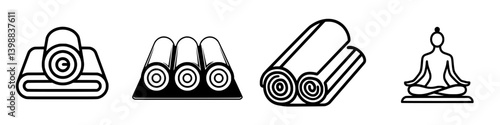 Collection of yoga mats and meditation symbol with a calming design for mindfulness practices