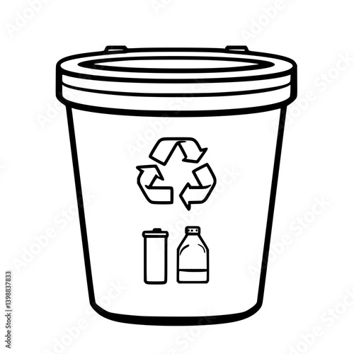 Recycling bin design featuring symbols for recyclable materials placed in an urban setting
