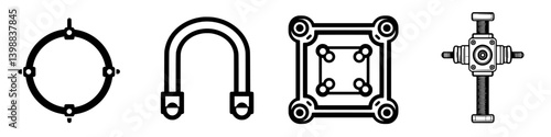 Graphic illustrations of various mechanical shapes and connections suitable for engineering design and technical analysis
