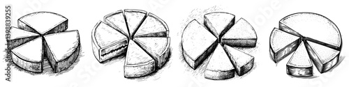 Various styles of pie charts representing data distribution in a clear and informative manner