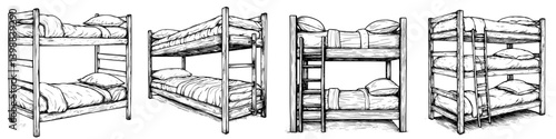 Bunk beds in various designs showcasing functionality and space-saving solutions for shared bedrooms