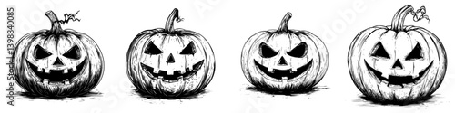 Various spooky jack-o'-lanterns with creative designs perfect for Halloween celebrations