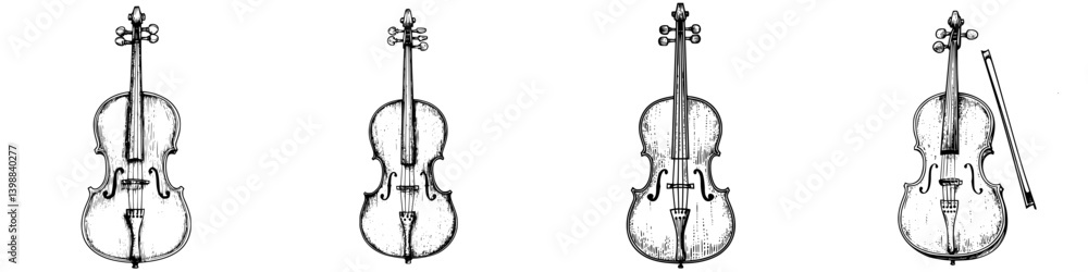 Fototapeta premium Different styles of violins displayed side by side highlighting craftsmanship and design variations in string instruments