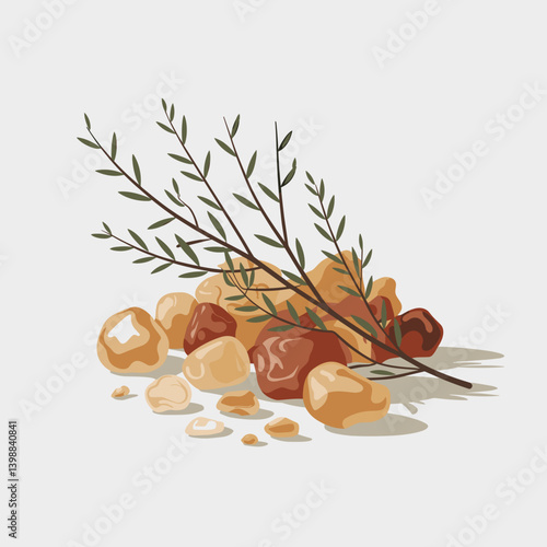 Frankincense Resin Clipart with Minimalist Branch Accent