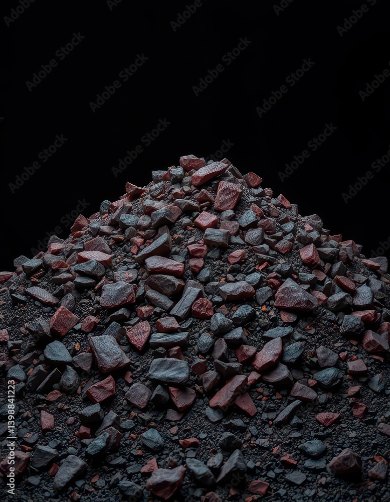 A mountainous pile of raw, black coal against a dark background, natural resource, raw material, industry