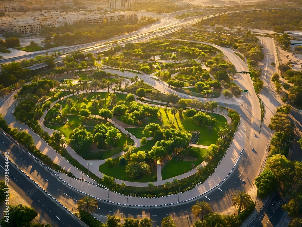 Aerial View of Urban Park and Road System Aerial View of Urban Park and Road System