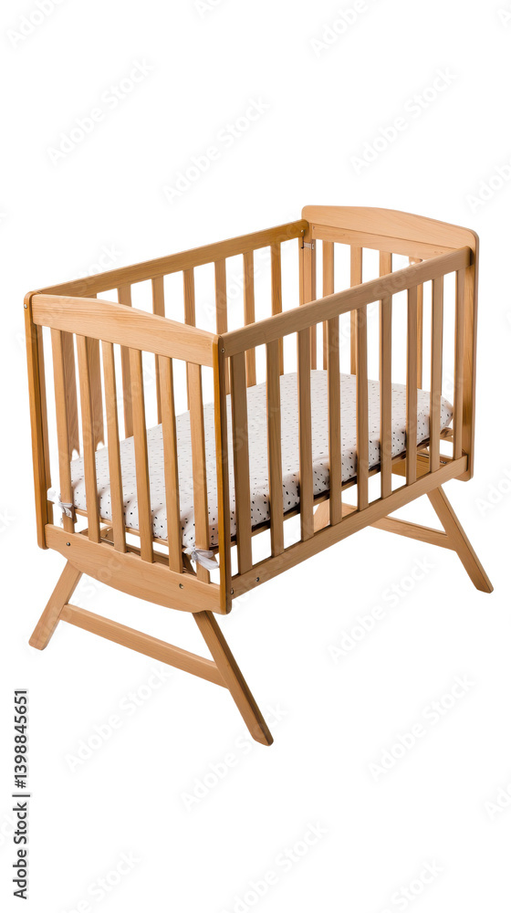 Modern wooden baby crib with white mattress for infant sleep Modern wooden baby crib with white mattress for infant sleep