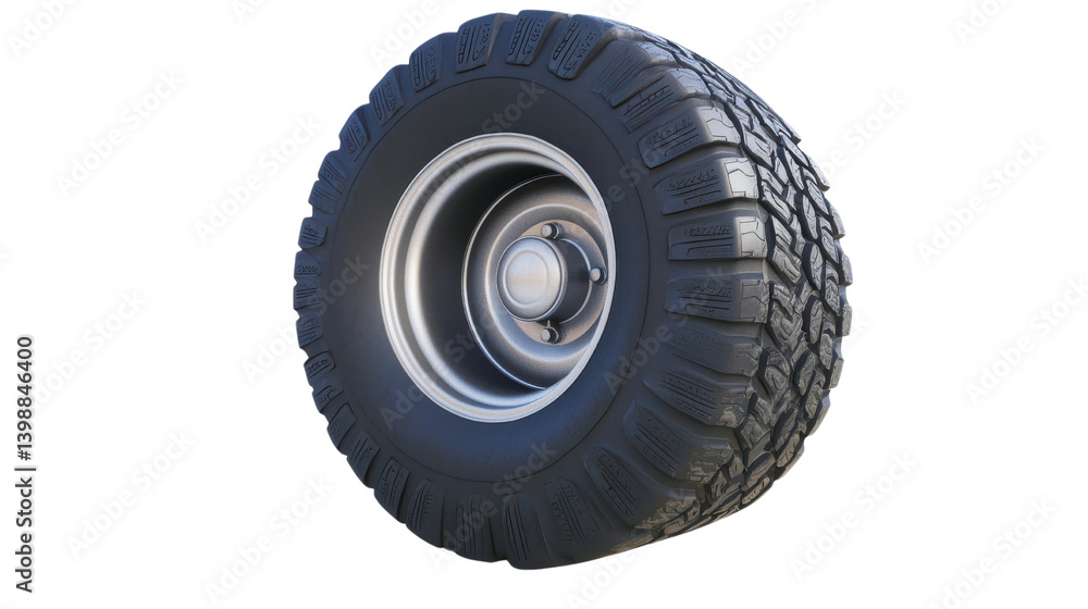 High-Quality Close-Up of All-Terrain Vehicle Tire on White Background High-Quality Close-Up of All-Terrain Vehicle Tire on White Background