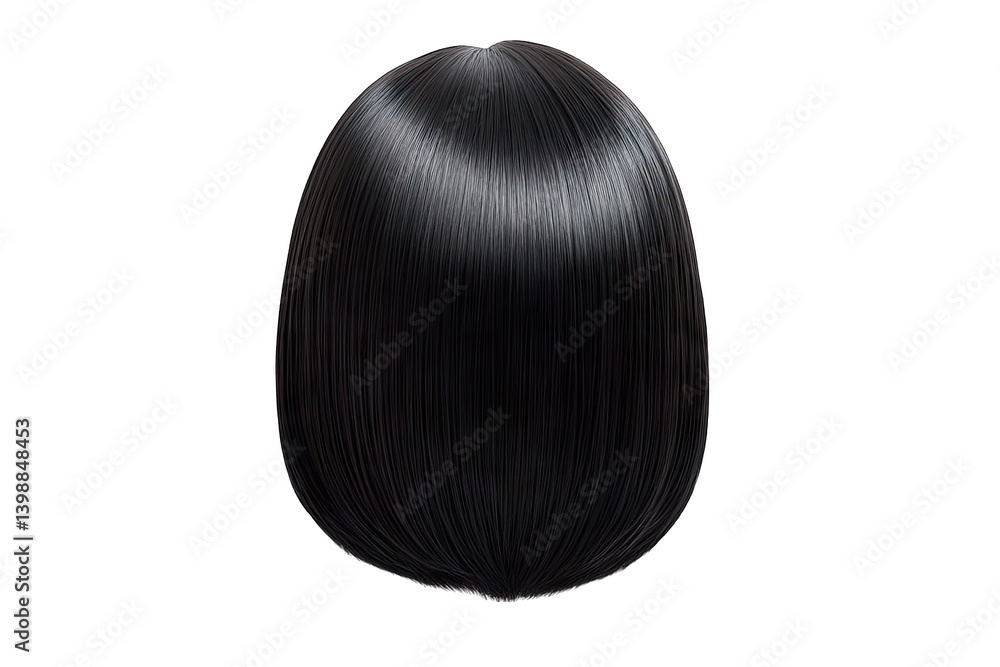 a smooth glossy black wig viewed from above highlighting its sleek texture and uniform shape visual emphasizes hair styling and fashion accessories a smooth glossy black wig viewed from above highlighting its sleek texture and uniform shape visual emphasizes hair styling and fashion accessories