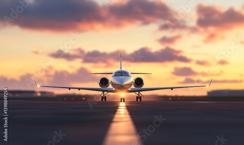 Obraz na płótnie Private jet on runway at sunset aviation travel transport w salonie