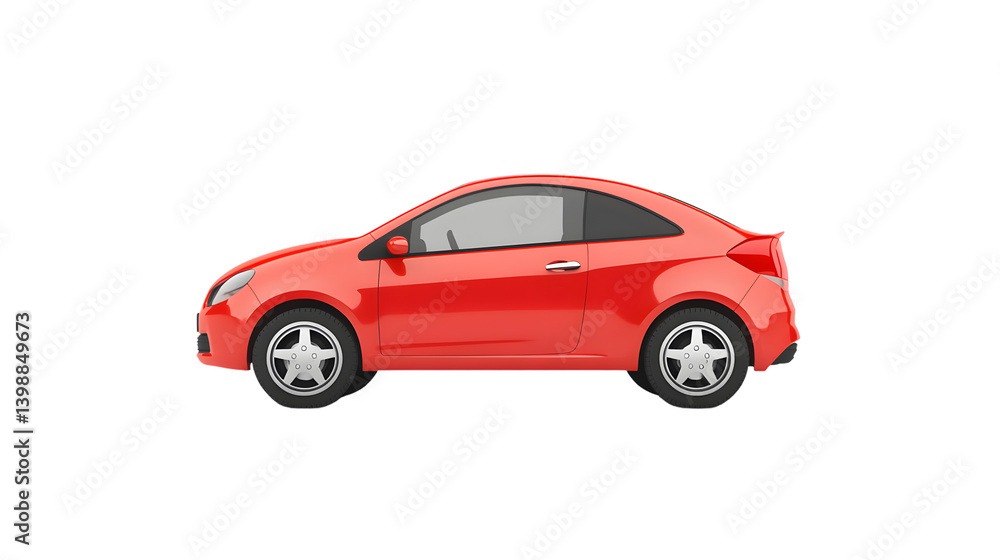 A vibrant red compact car showcased in a sleek side profile ideal for automotive transportati A vibrant red compact car showcased in a sleek side profile ideal for automotive transportati