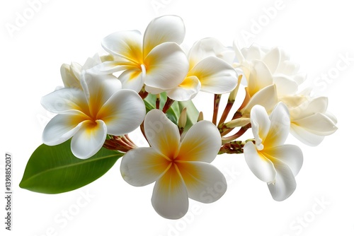 Lush frangipani flowers white isolation
