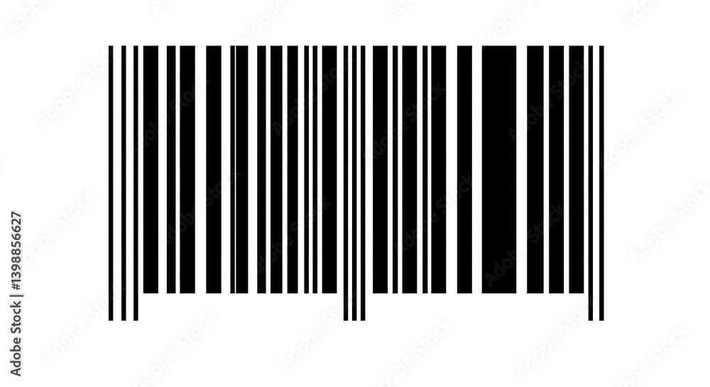 Product barcode design in bold black, perfectly centered on white background, clean lines and high contrast for cutout use Product barcode design in bold black, perfectly centered on white background, clean lines and high contrast for cutout use