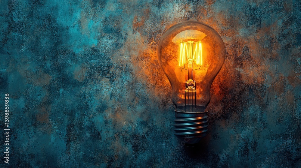 Glowing bulb on textured background, idea concept Glowing bulb on textured background, idea concept