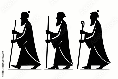 Three Wise Men Icons, Biblical Figures Illustration

