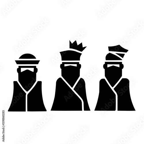 Three Wise Men Icons, Biblical Figures Illustration

